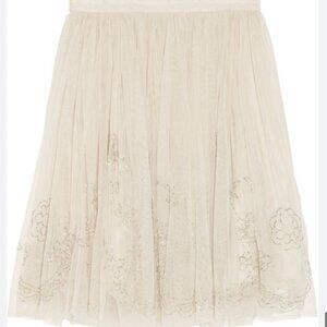 Needle & Thread tulle cream embroidered beaded mini/midi skirt size 10 like new